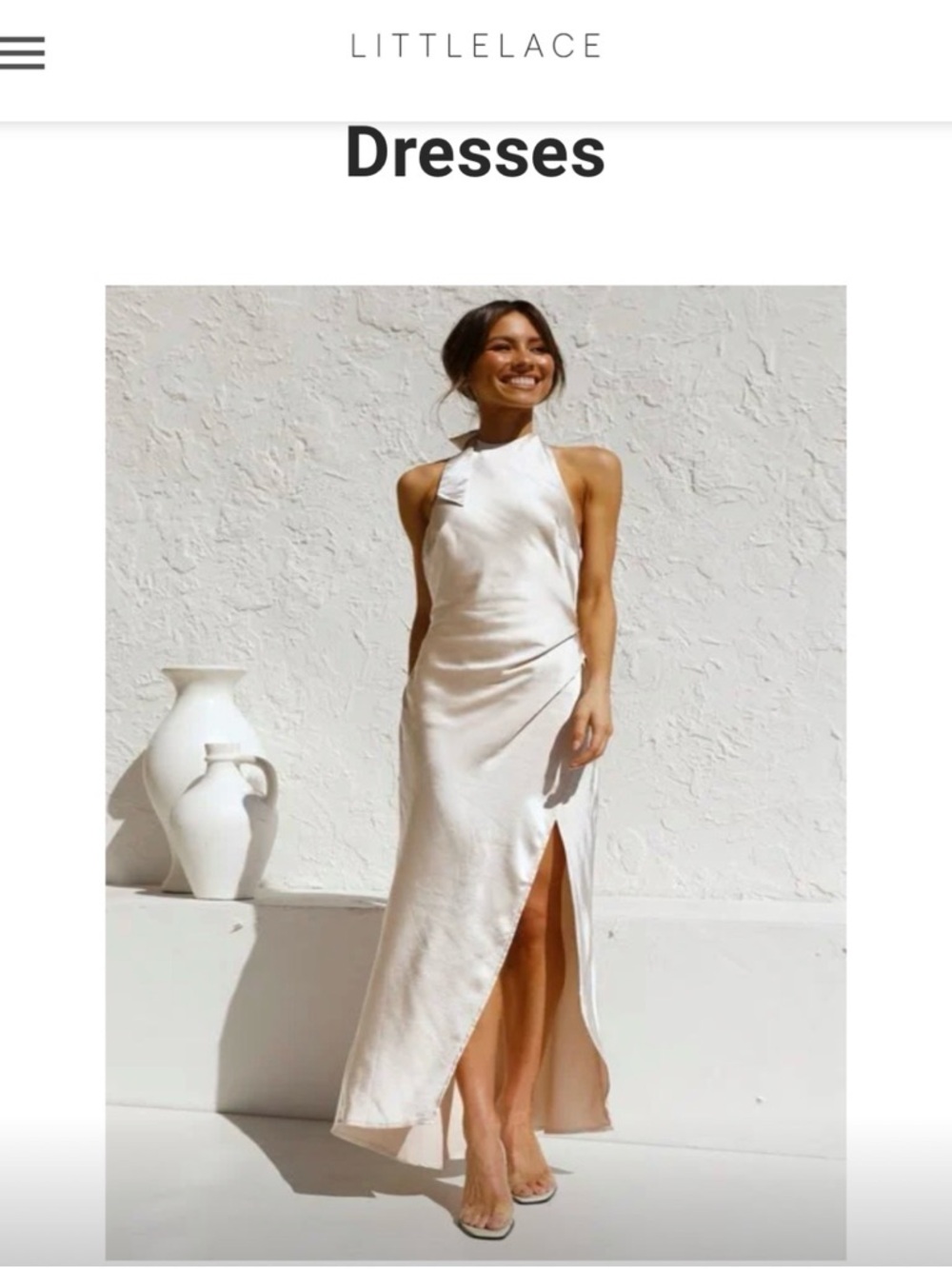 Saints + Secrets Champagne Halter Maxi Dress with Side Slit